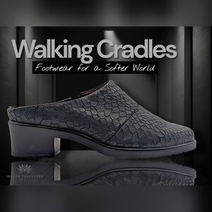 Walking Cradles Women Sz US 5M|EU 35.5 Black Leather Croc-Embossed Slip-Ons Mule